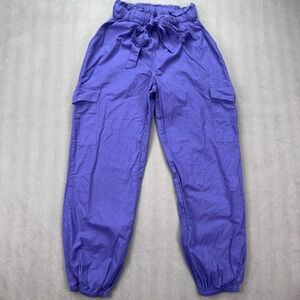 Sim & Sam Cargo Joggers Size Small Purple Paperbag Waist Tie Utility Pants